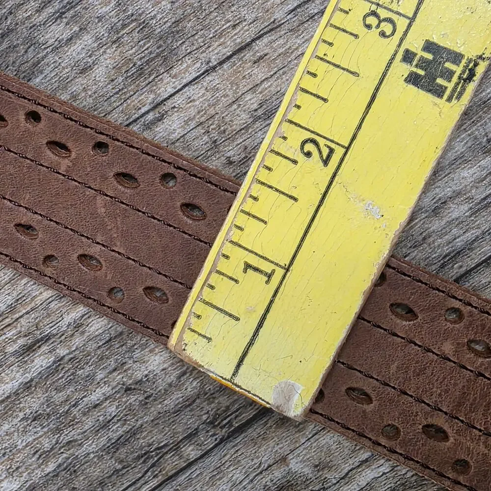 Carhartt Brown Leather Belt XL Perforated Oval Buckle Genuine Cowhide Casual